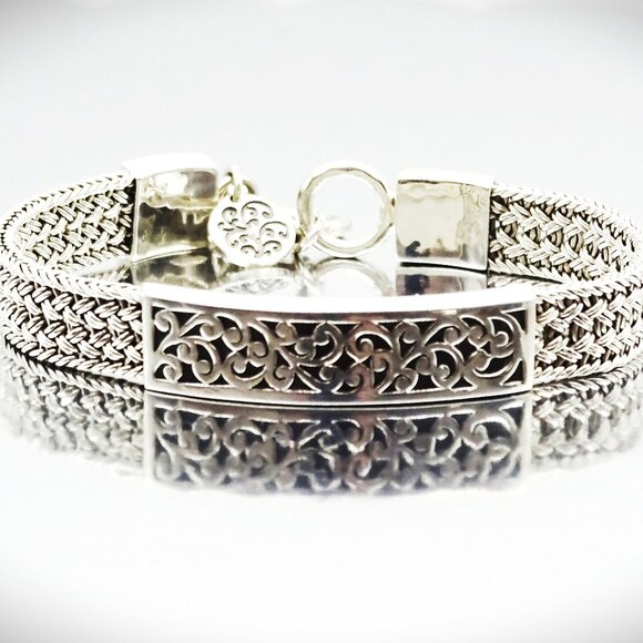 LOIS HILL Sterling Silver Scroll Design Woven Toggle Bracelet